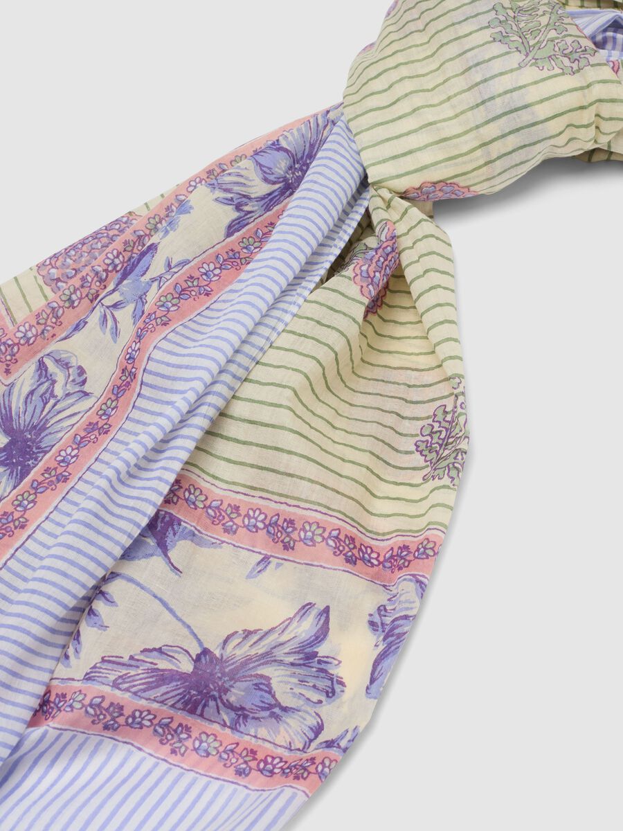 Pure Cotton Multicolour Scarf with Floral Pattern_1