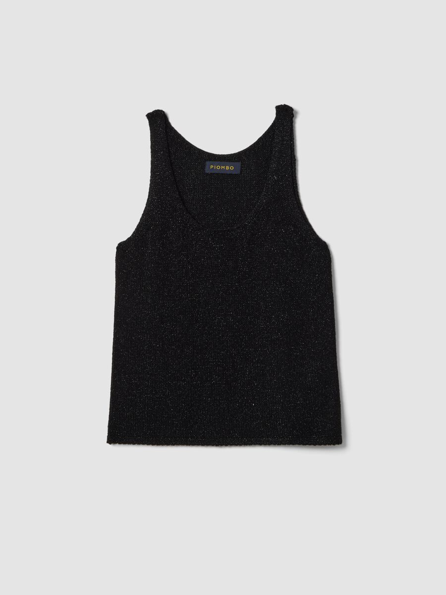 Black viscose-blend glitter tank top, regular fit_4