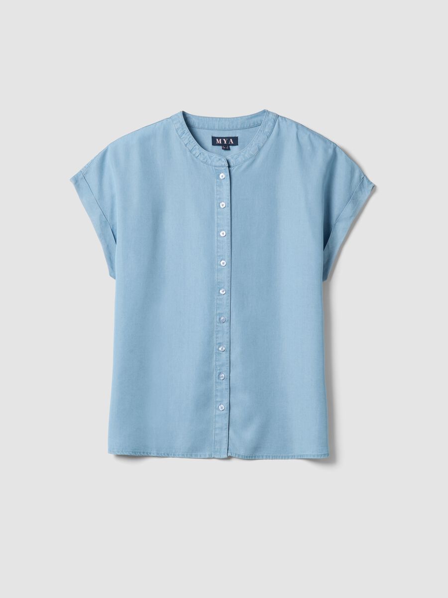 Blaue Bluse aus reinem Lyocell im Regular Fit mit Stehkragen_4