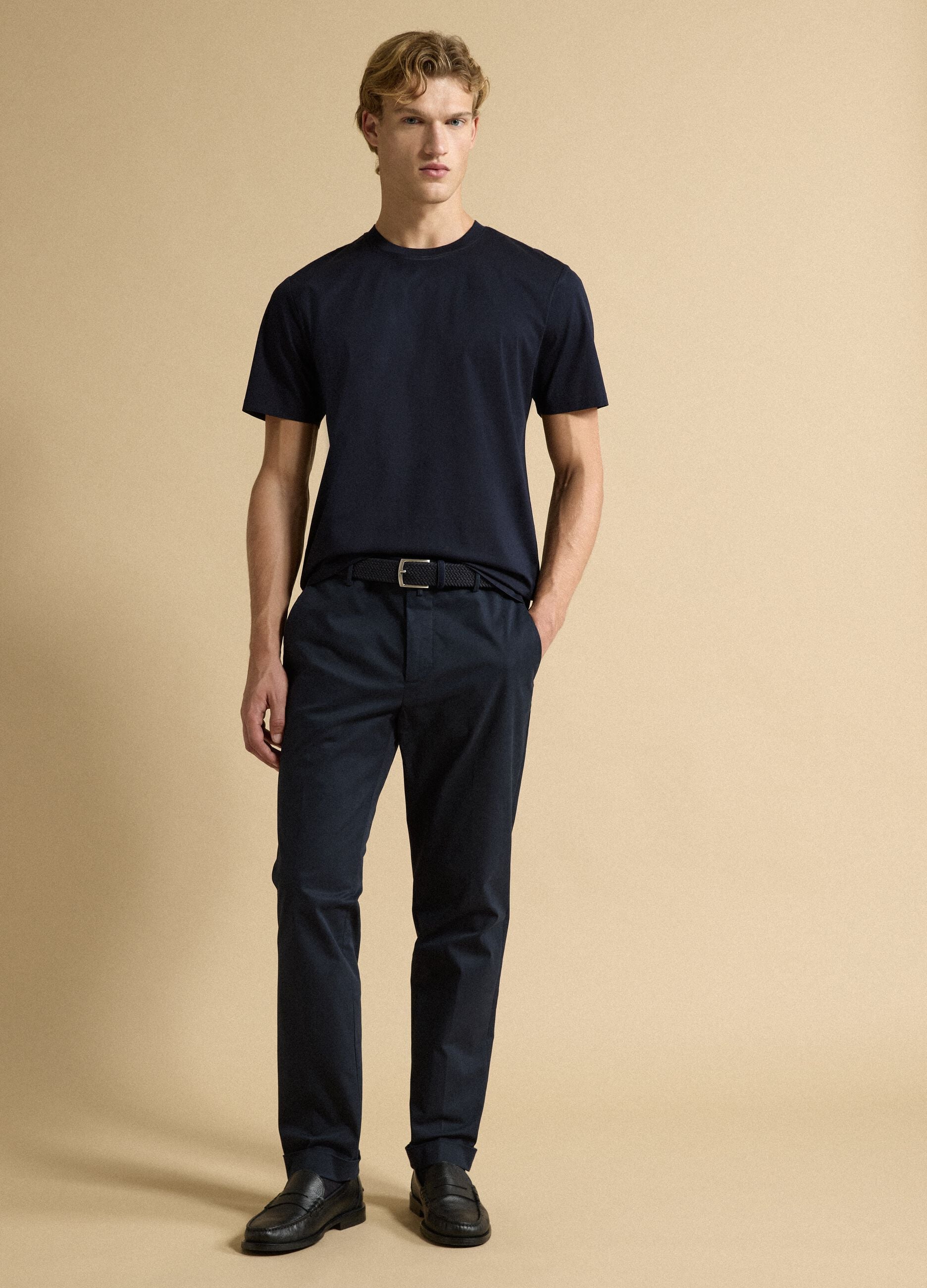 Blue pure cotton jersey T-shirt with crew neck, relaxed fit