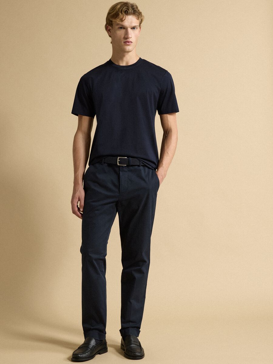 Blue pure cotton jersey T-shirt with crew neck, relaxed fit_2