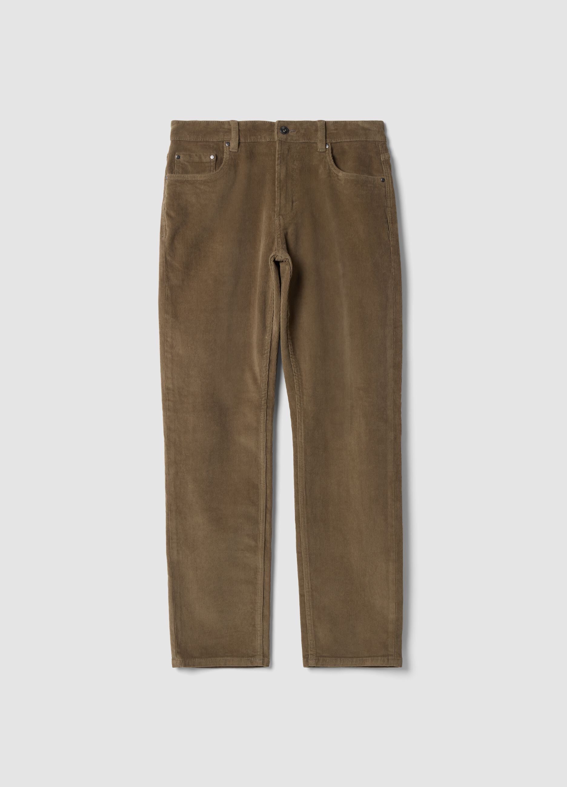 Pantaloni marroni in cotone elasticizzato a coste regular fit