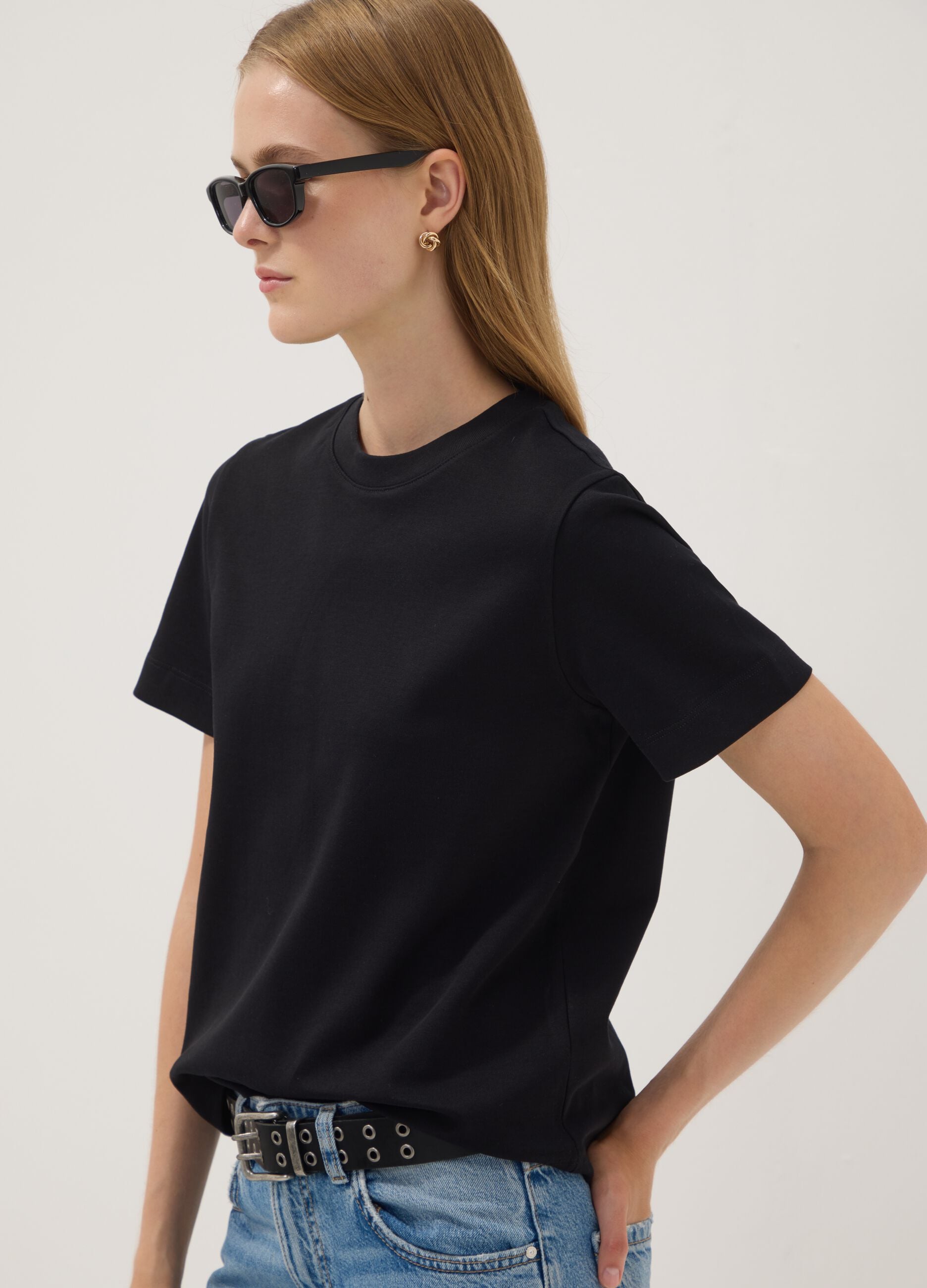 Black relaxed-fit pure cotton short-sleeve T-shirt