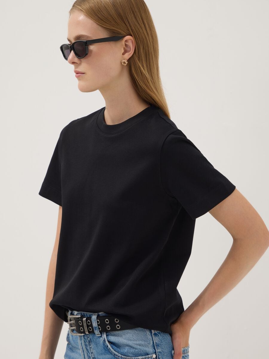 Black relaxed-fit pure cotton short-sleeve T-shirt_0