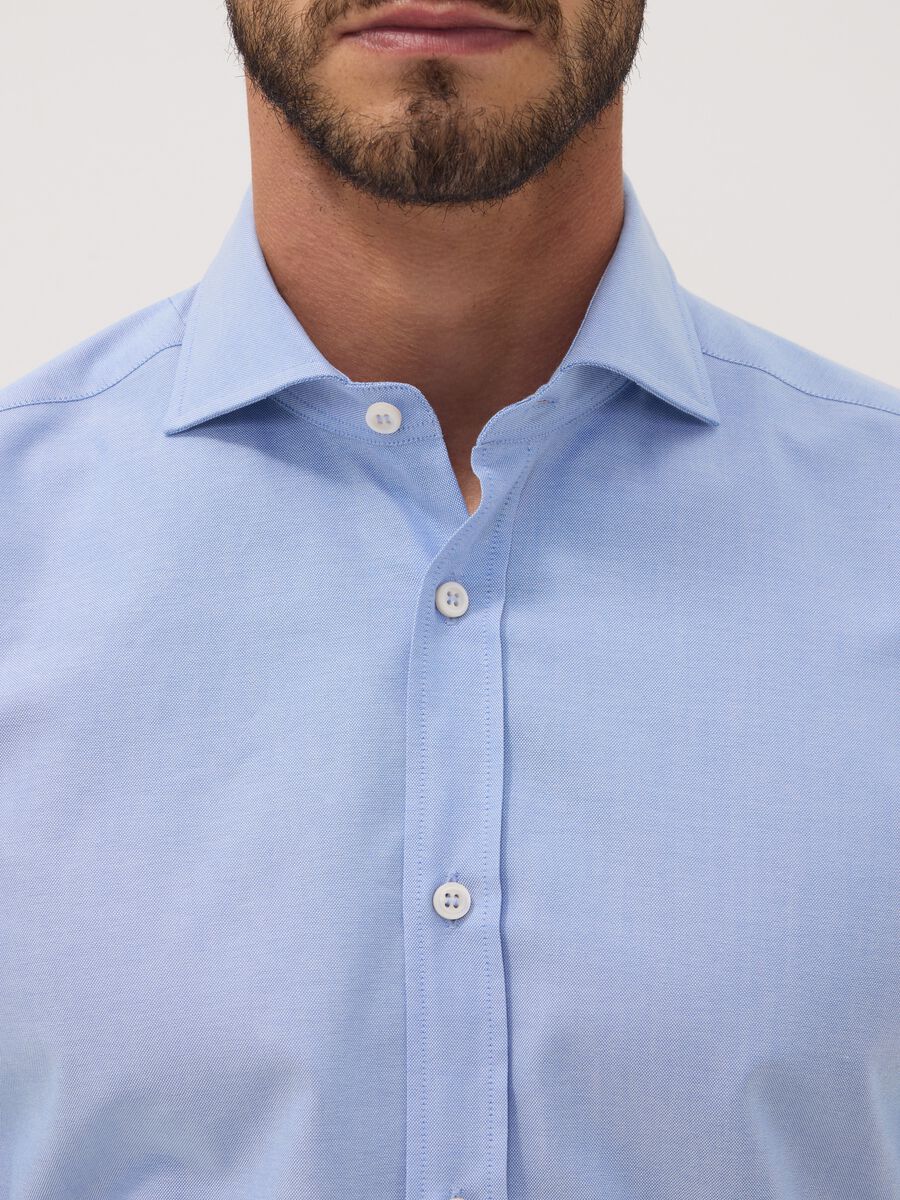 Light blue pure cotton Oxford shirt with French collar, slim fit_1