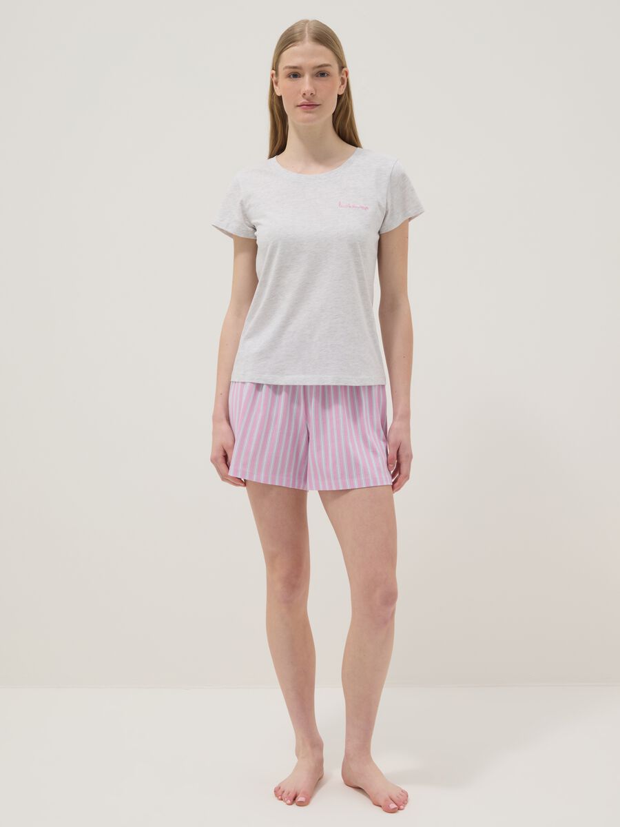 Short striped multicoloured stretch cotton pyjamas, regular fit_0