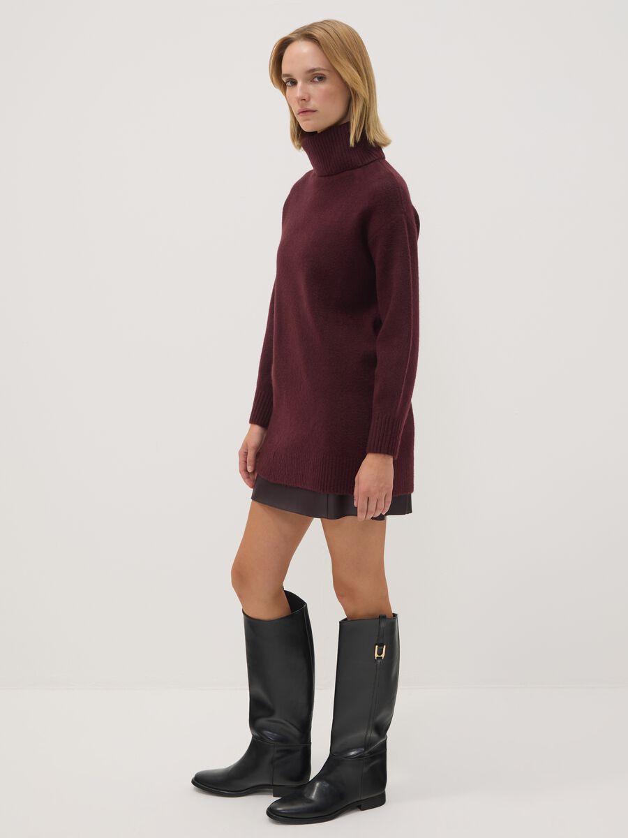 Purple stretch wool roll-neck dress_2