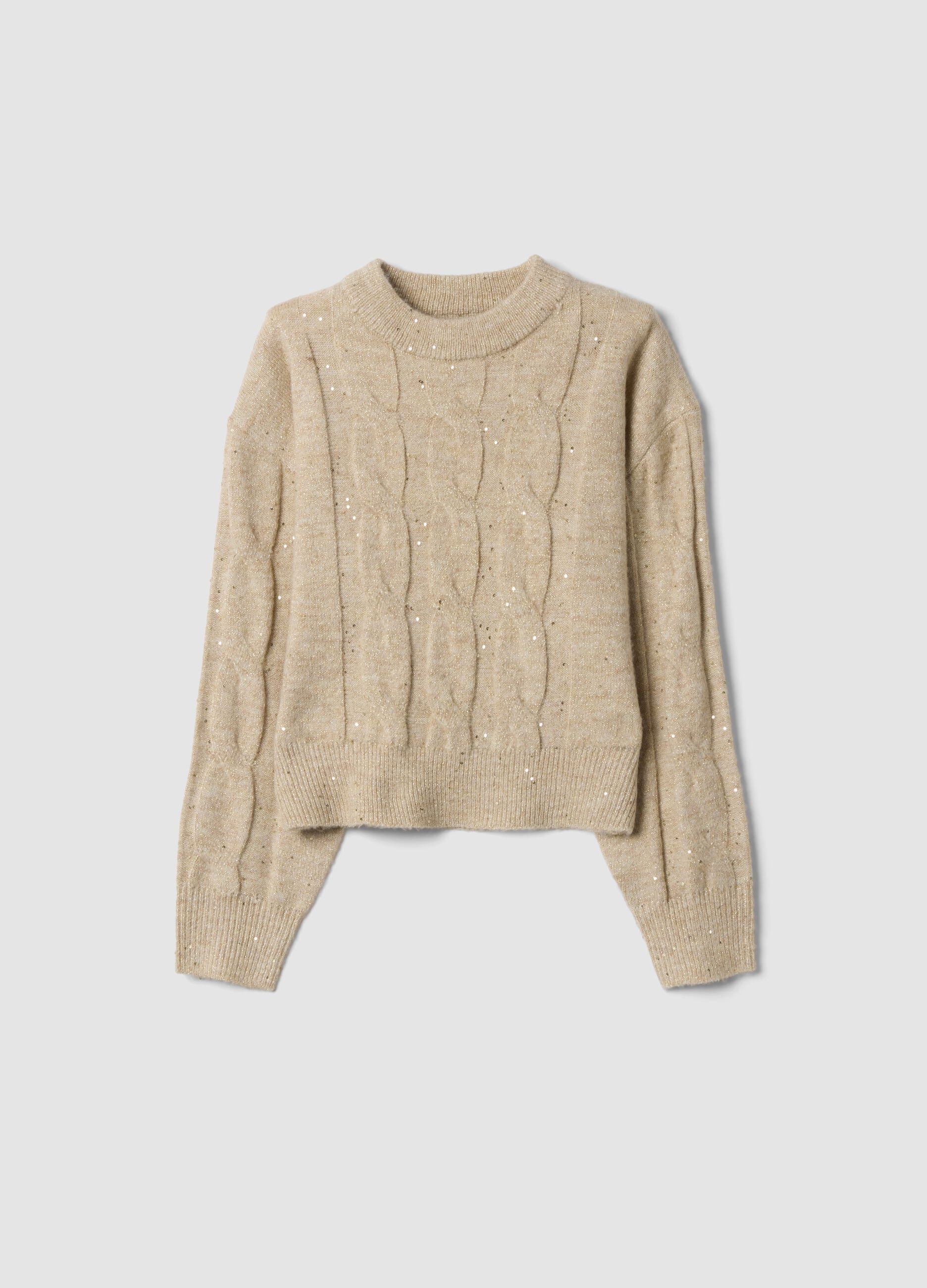 Maglia beige melange in tessuto elasticizzato con girocollo regular fit