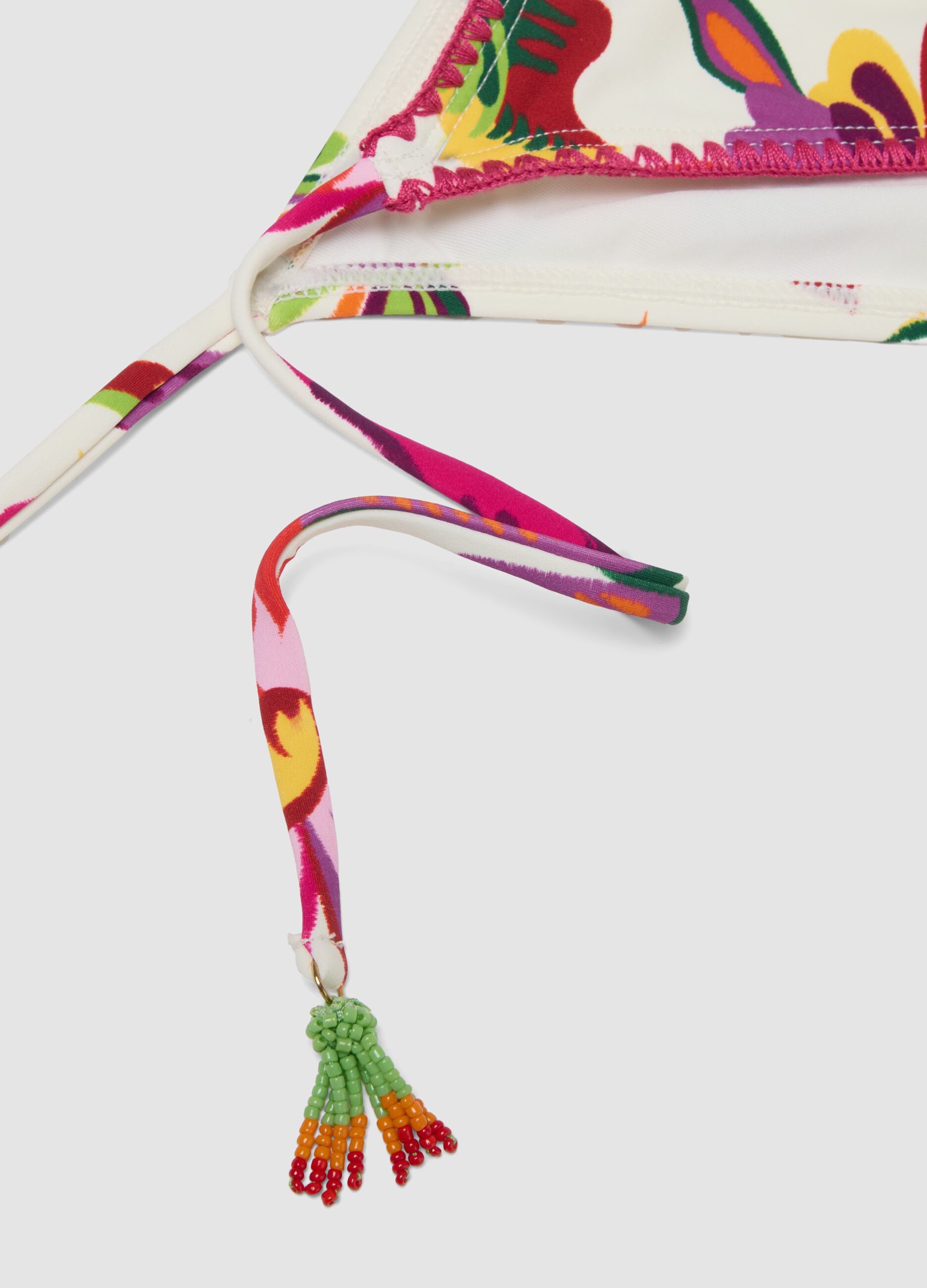 Cueca de biqu&iacute;ni multicolor em tecido el&aacute;stico com atilhos