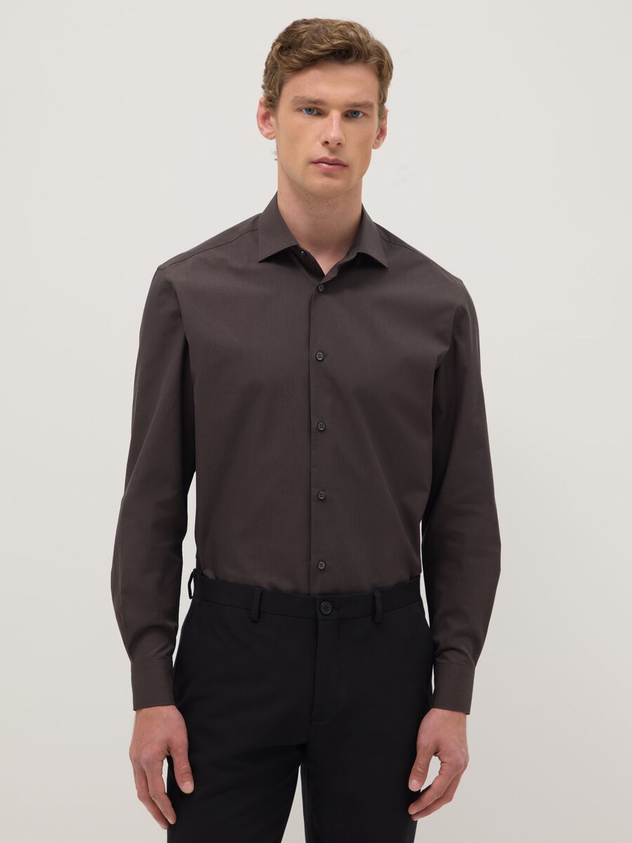 Brown pure cotton regular fit easy iron shirt_0
