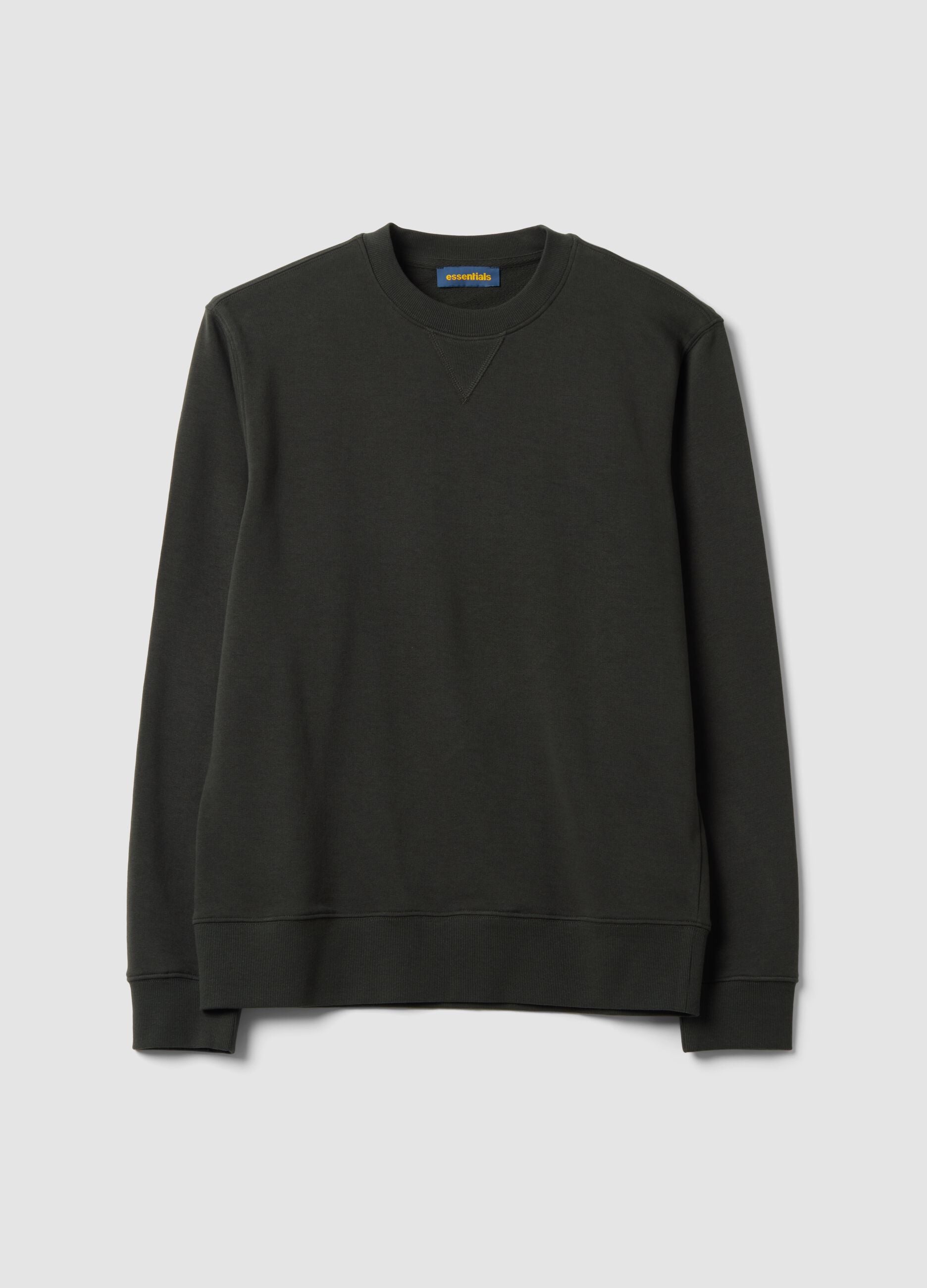 Black crew-neck cotton-blend sweatshirt, regular fit