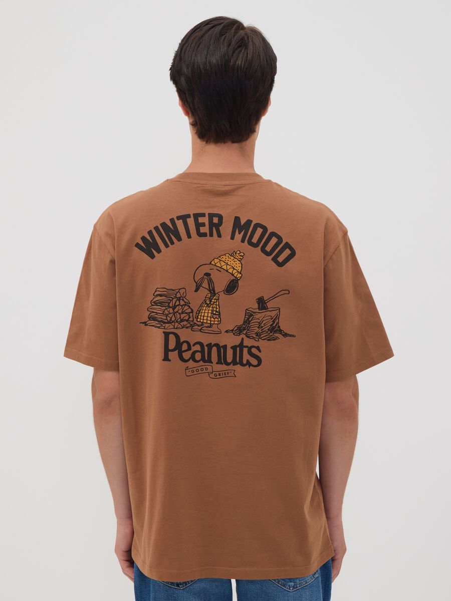 Brown pure cotton Peanuts print T-shirt, relaxed fit_3