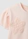 Girls' Pink Stretch Cotton T-shirt with Floral Embroidery_2