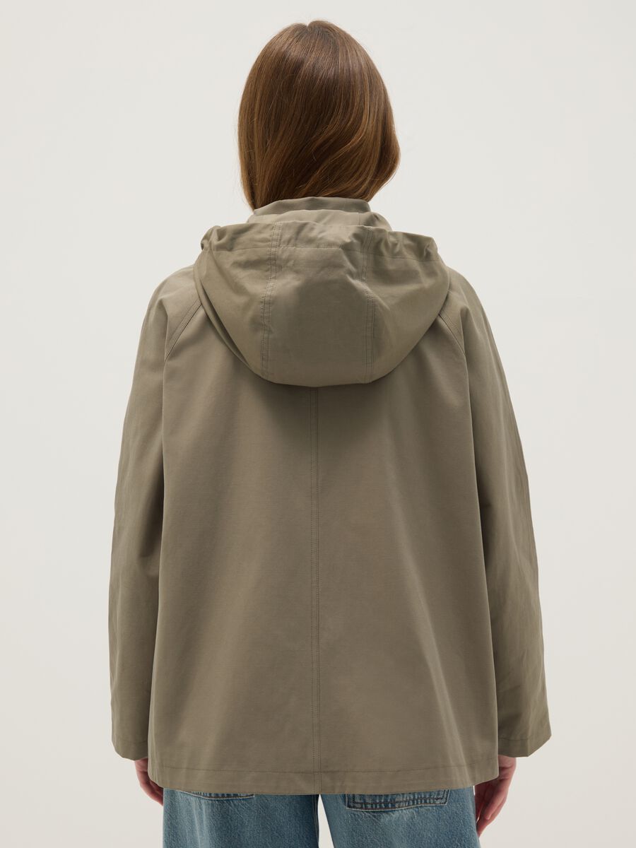 Green Cotton Blend Parka with Hood Regular Fit_3