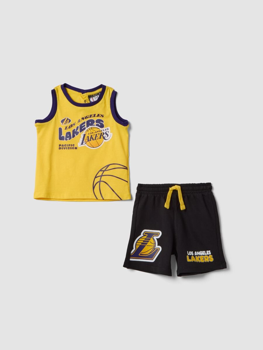 Completo giallo e nero in puro cotone con top e shorts per bimbo regular fit_0