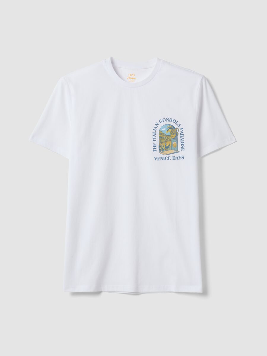 Weisses T-Shirt aus reiner Baumwolle mit Print, Regular Fit_4