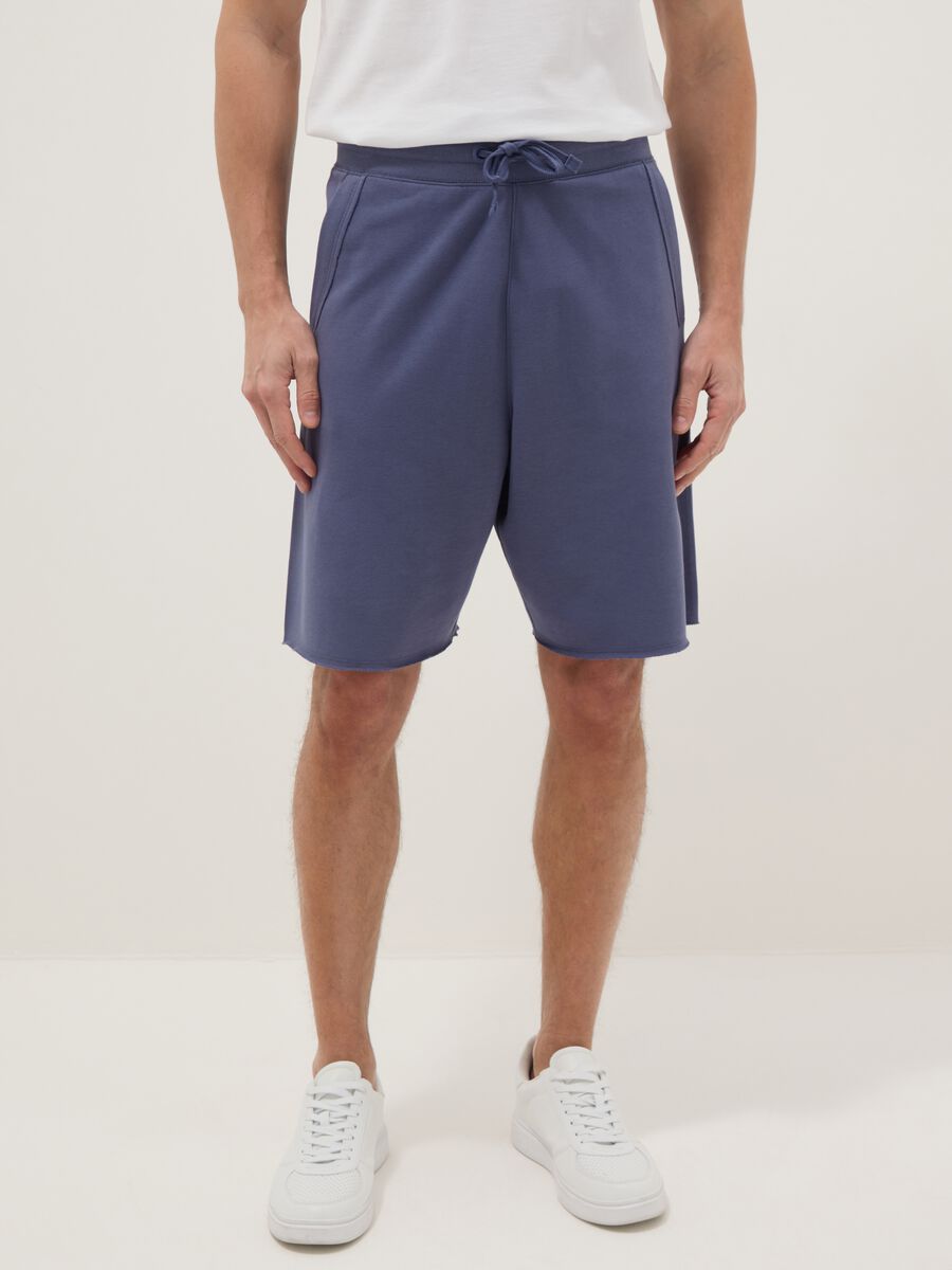 Blue relaxed-fit cotton-blend shorts_1