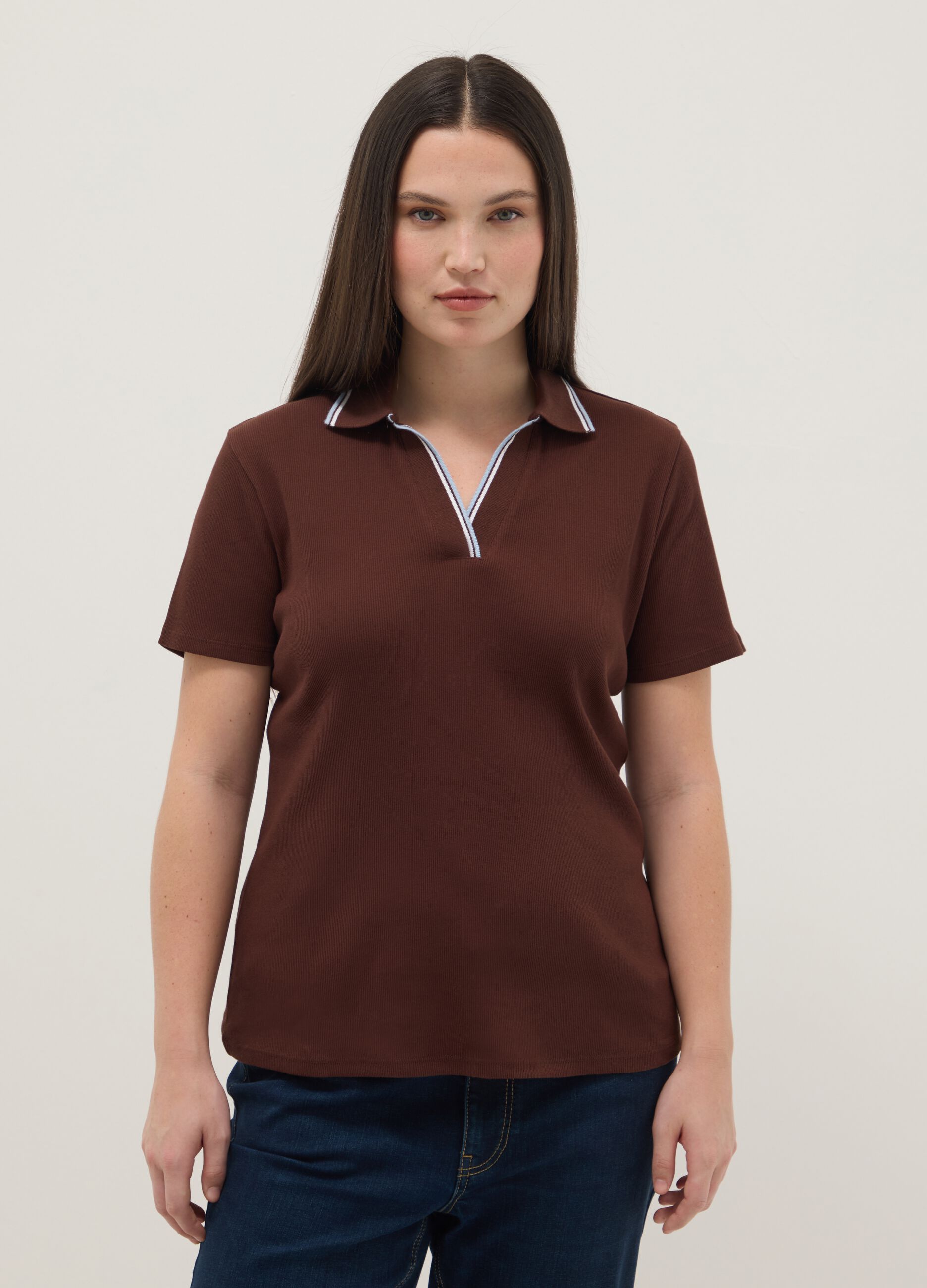 Short-sleeve brown pure cotton polo shirt regular fit