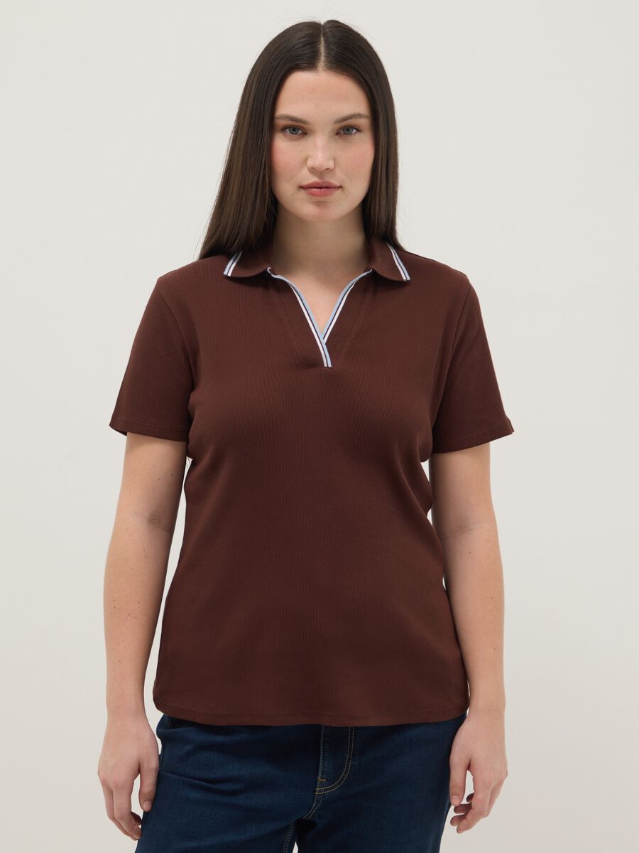 Short-sleeve brown pure cotton polo shirt regular fit_0