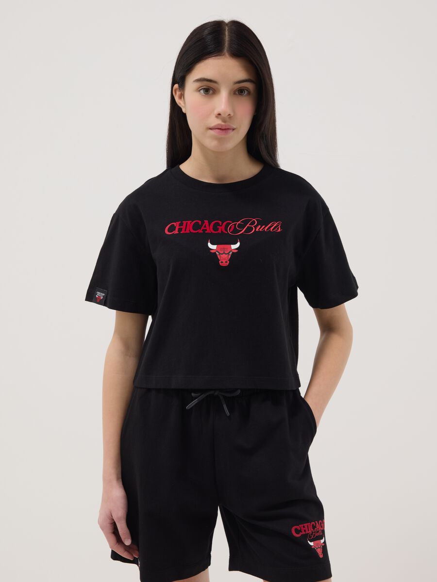Girls' pure black cotton relaxed fit Chicago Bulls T-shirt_0