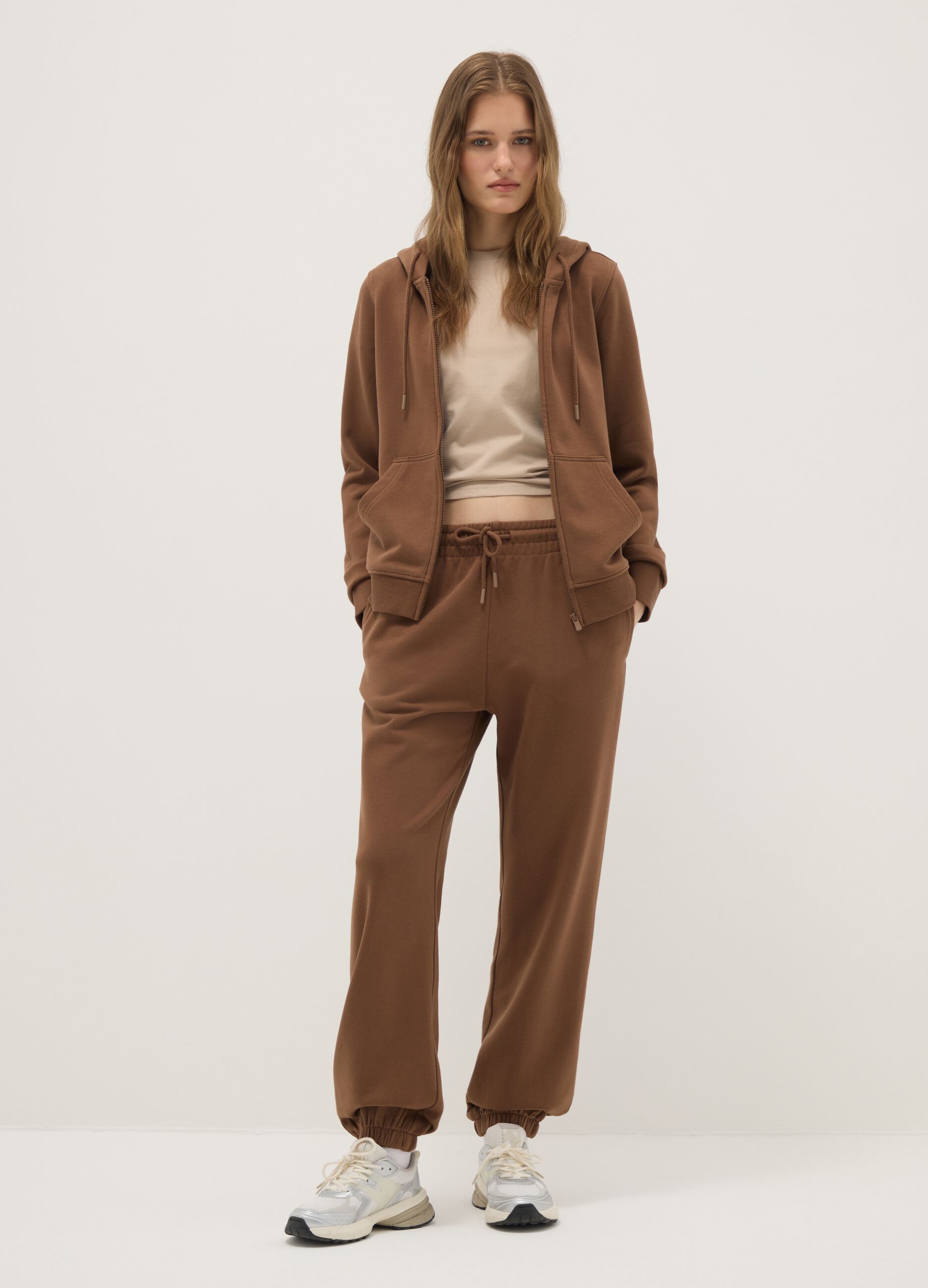 Cal&ccedil;as Jogger Castanhas de Mistura de Algod&atilde;o Corte Regular