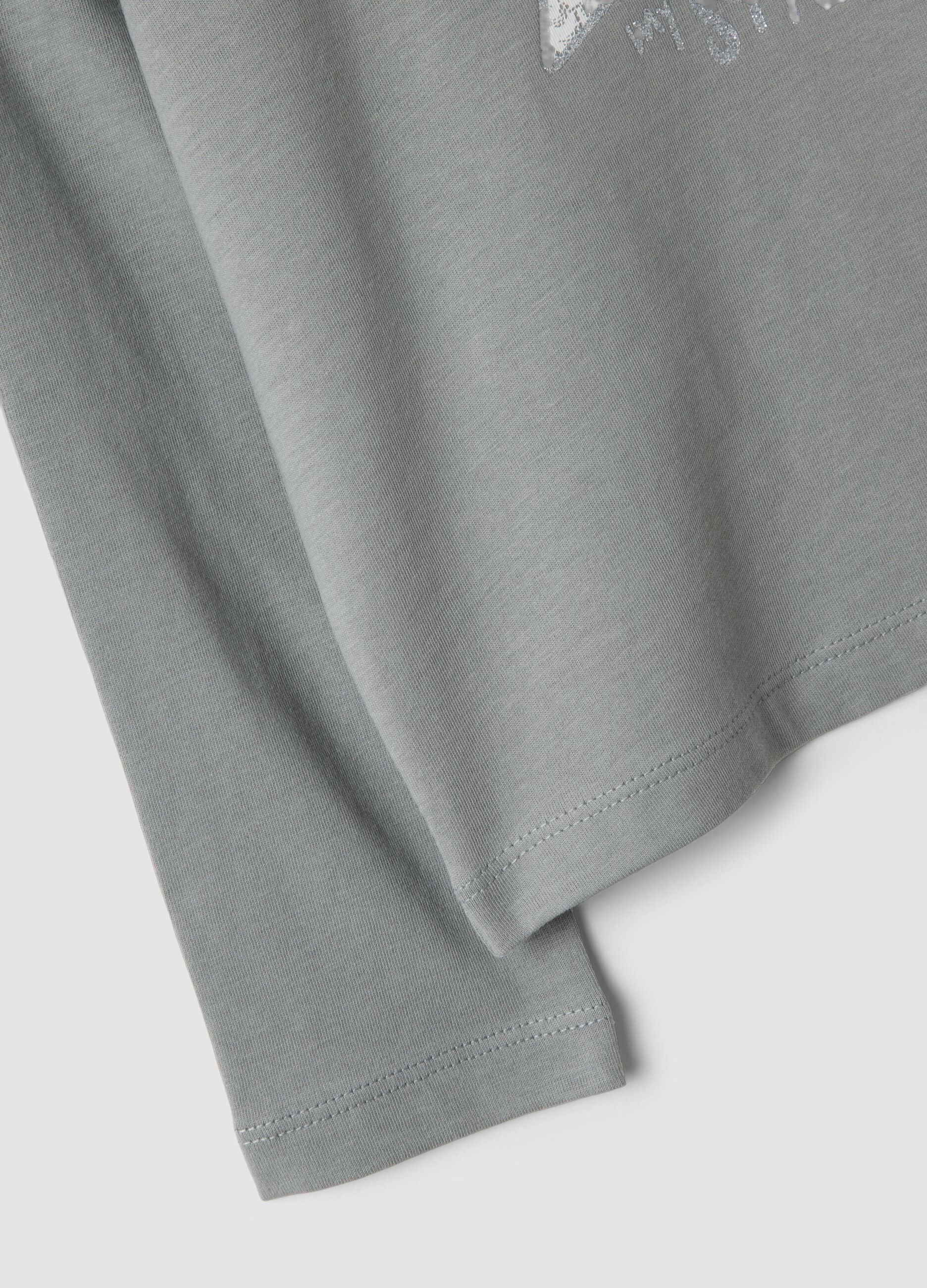 Grey organic cotton T-shirt with front print for girls
