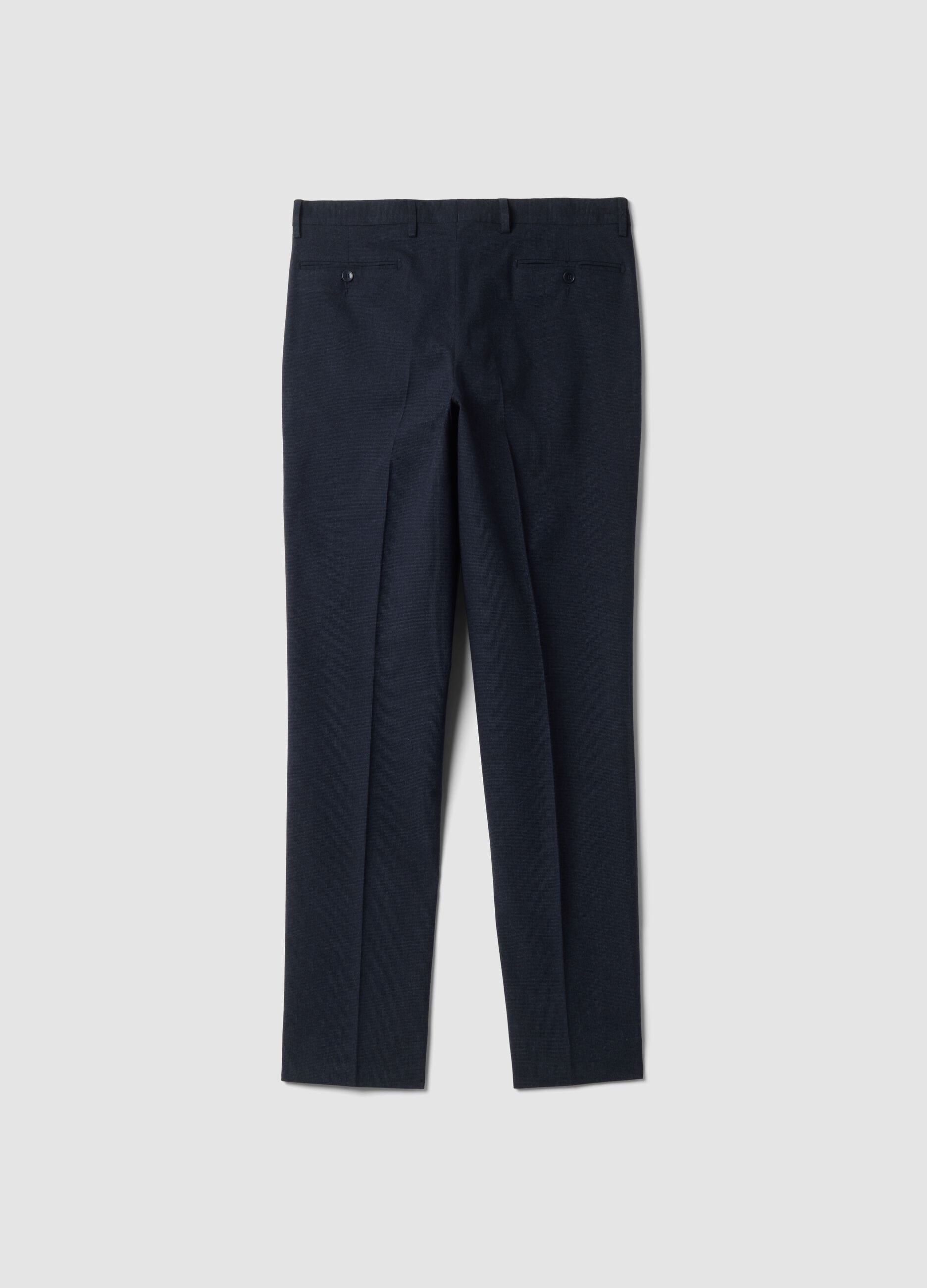 Slim-fit blue formal stretch cotton trousers