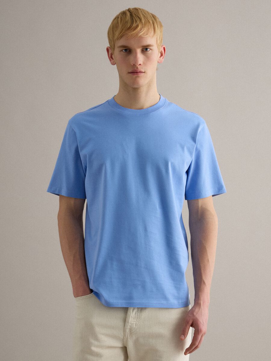 Light Blue Crew Neck Pure Cotton T-shirt Relaxed Fit_1