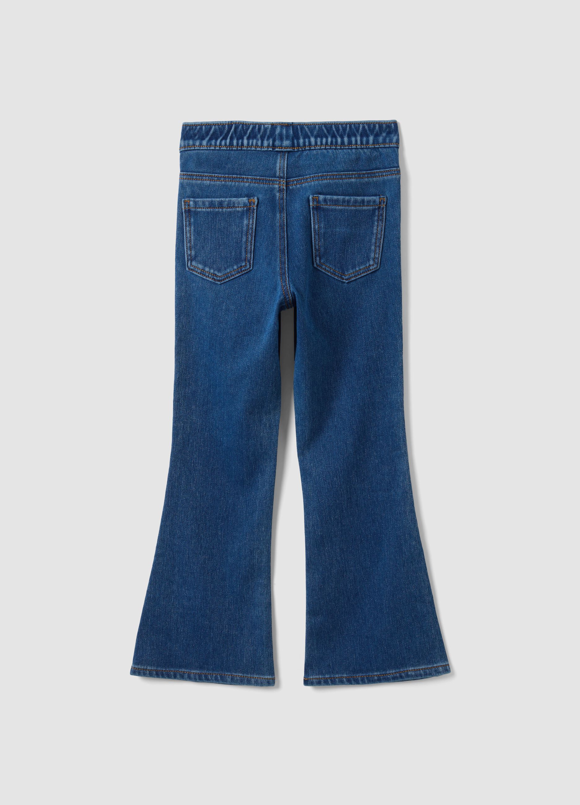 Girls&rsquo; blue flare jeggings in stretch cotton