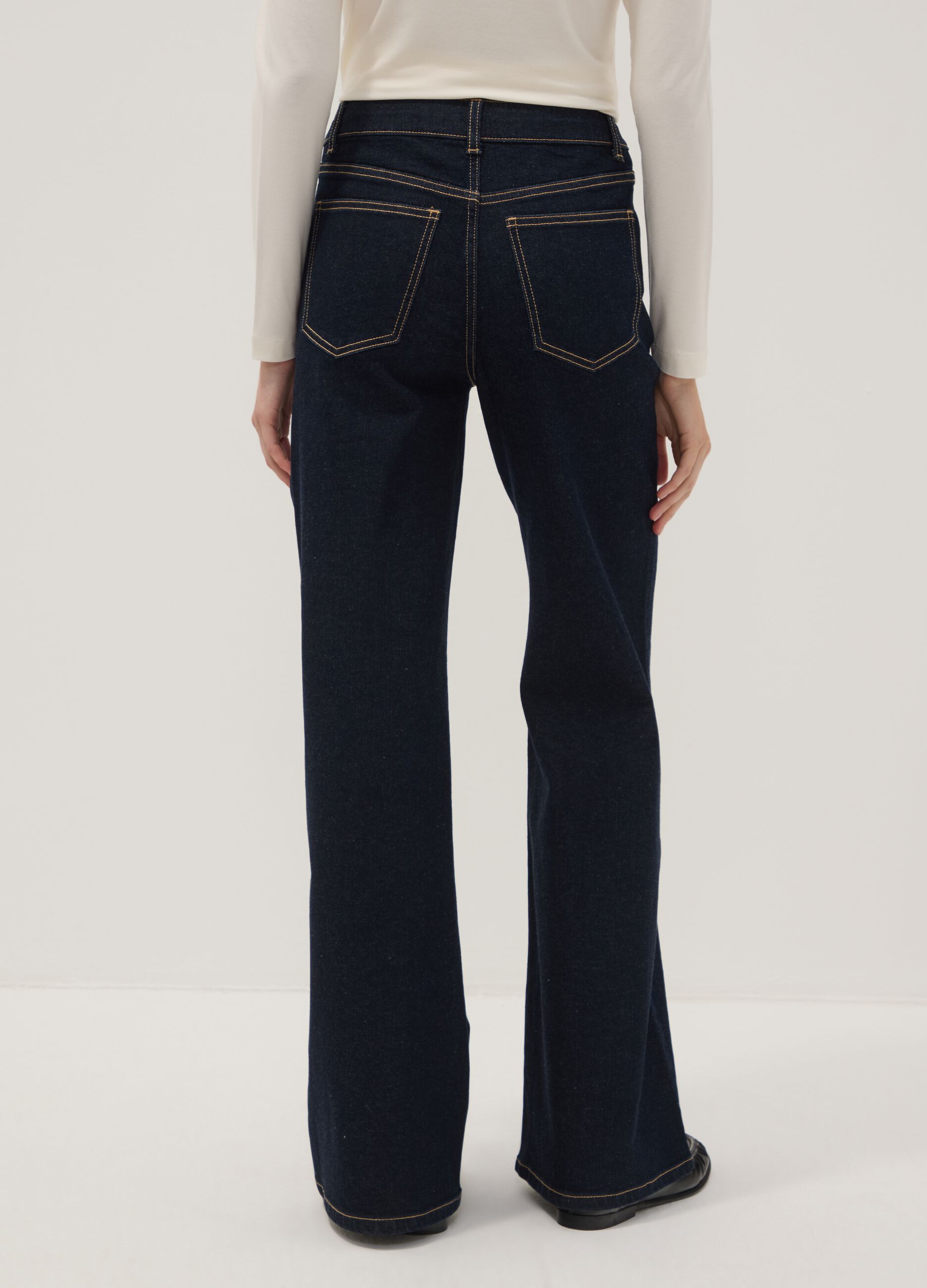 Blue wide-leg jeans in stretch cotton