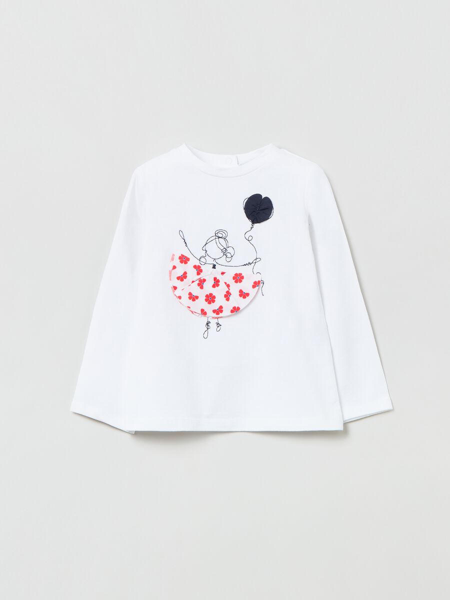 Long-sleeved T-shirt with embroidery and appliqué_0