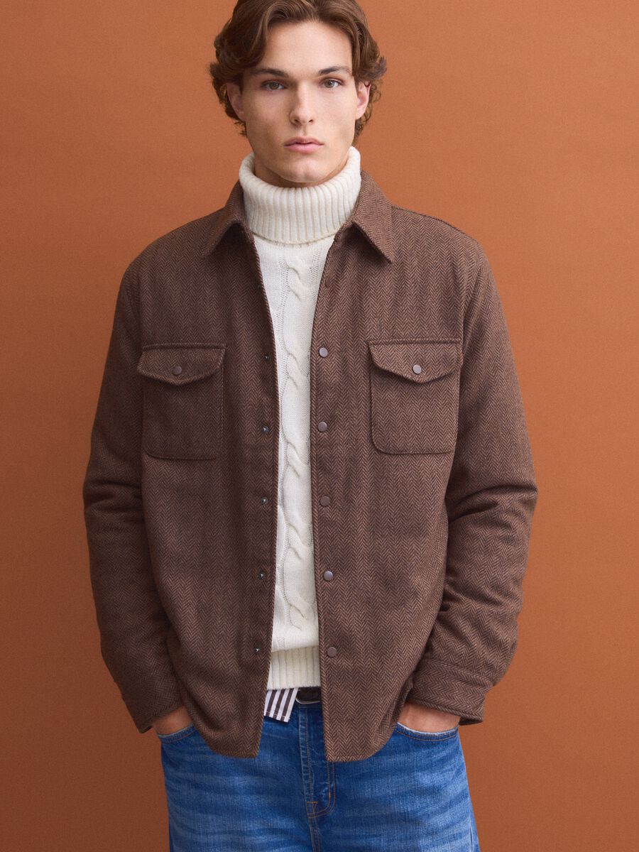Brown wool-viscose blend shacket_1