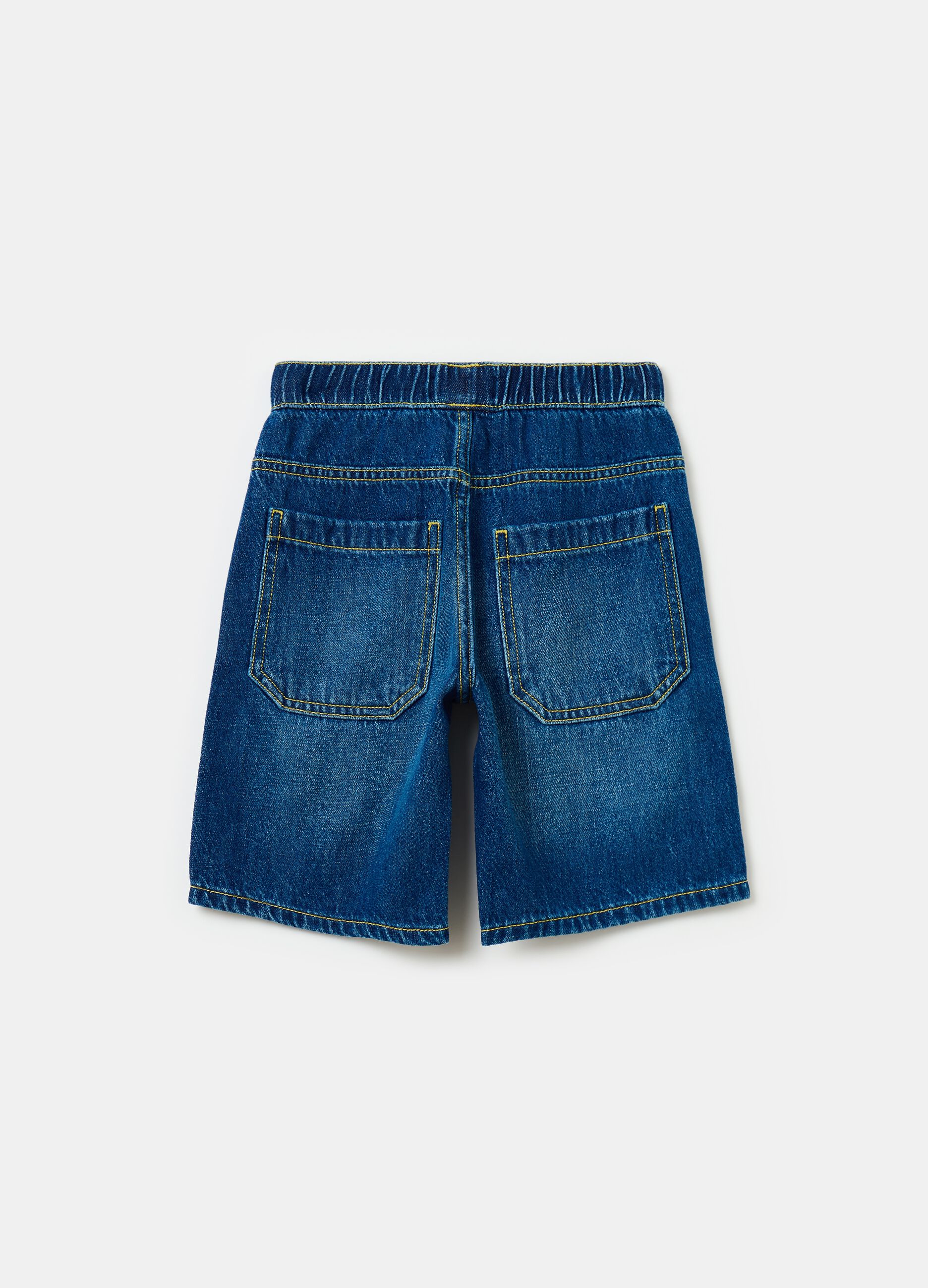 Bermuda joggers in denim with drawstring