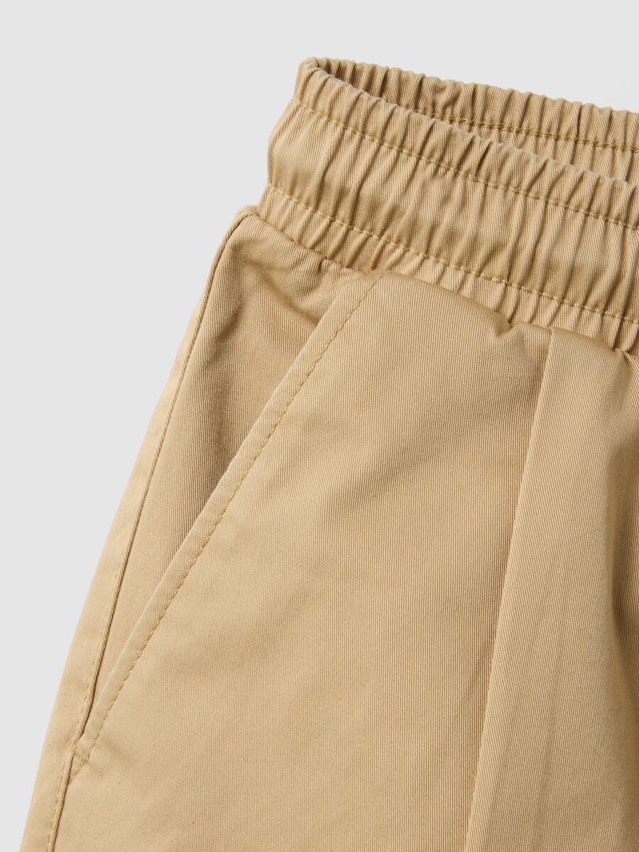 Beige Stretch Cotton Jogger Trousers for Kids_3