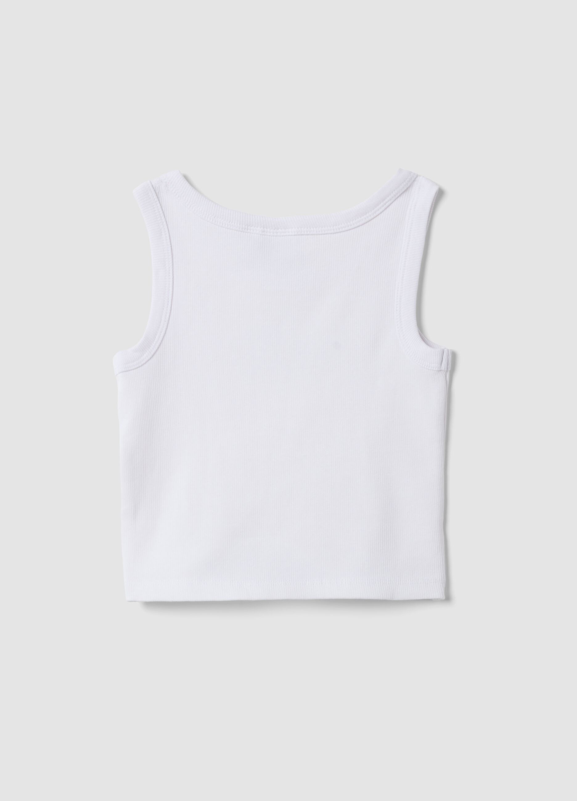 White ribbed stretch cotton tank top