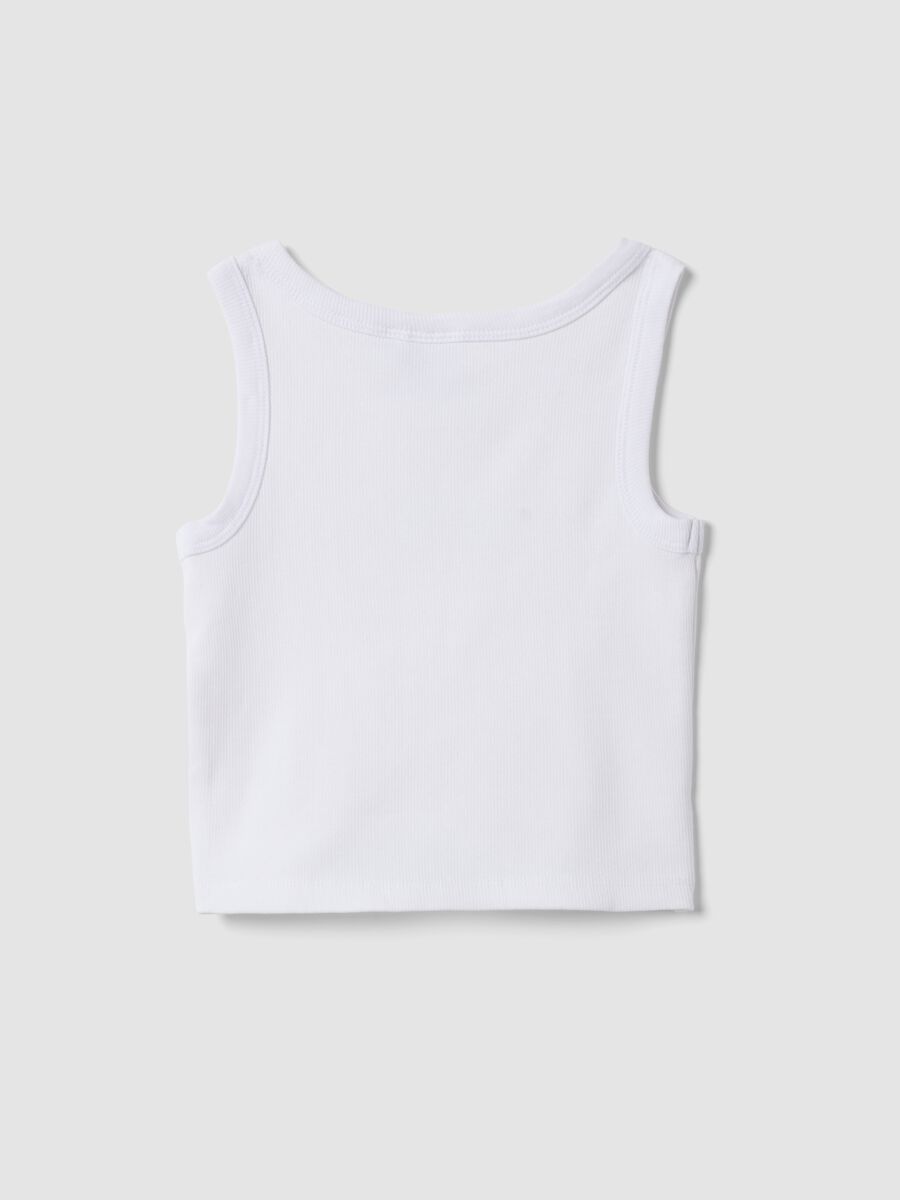 White ribbed stretch cotton tank top_1