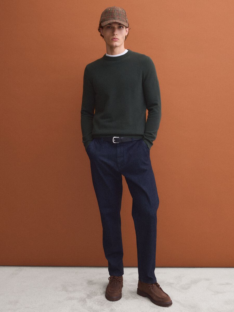 Green pure cotton crew-neck jumper, regular fit_2