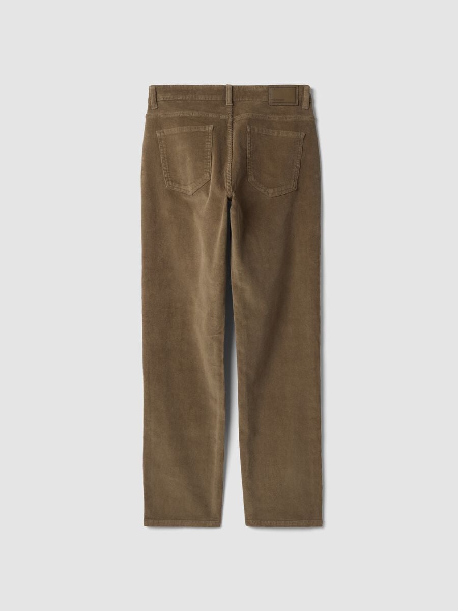 Pantaloni marroni in cotone elasticizzato a coste regular fit_2