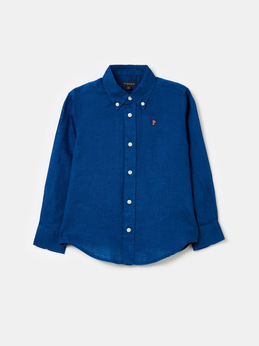 Linen shirt with logo embroidery_4