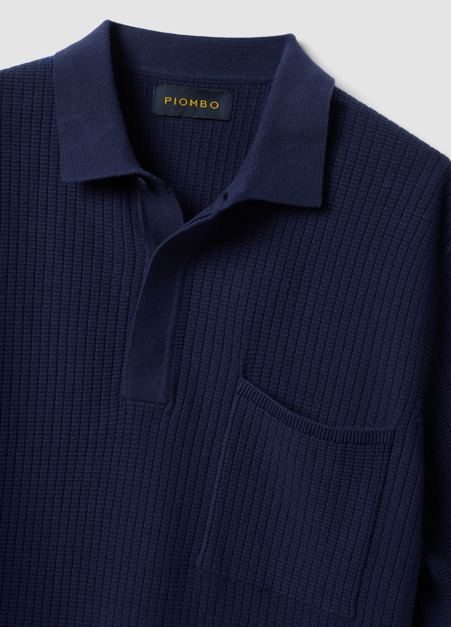 Blue pure cotton polo shirt with chest pocket, regular fit
