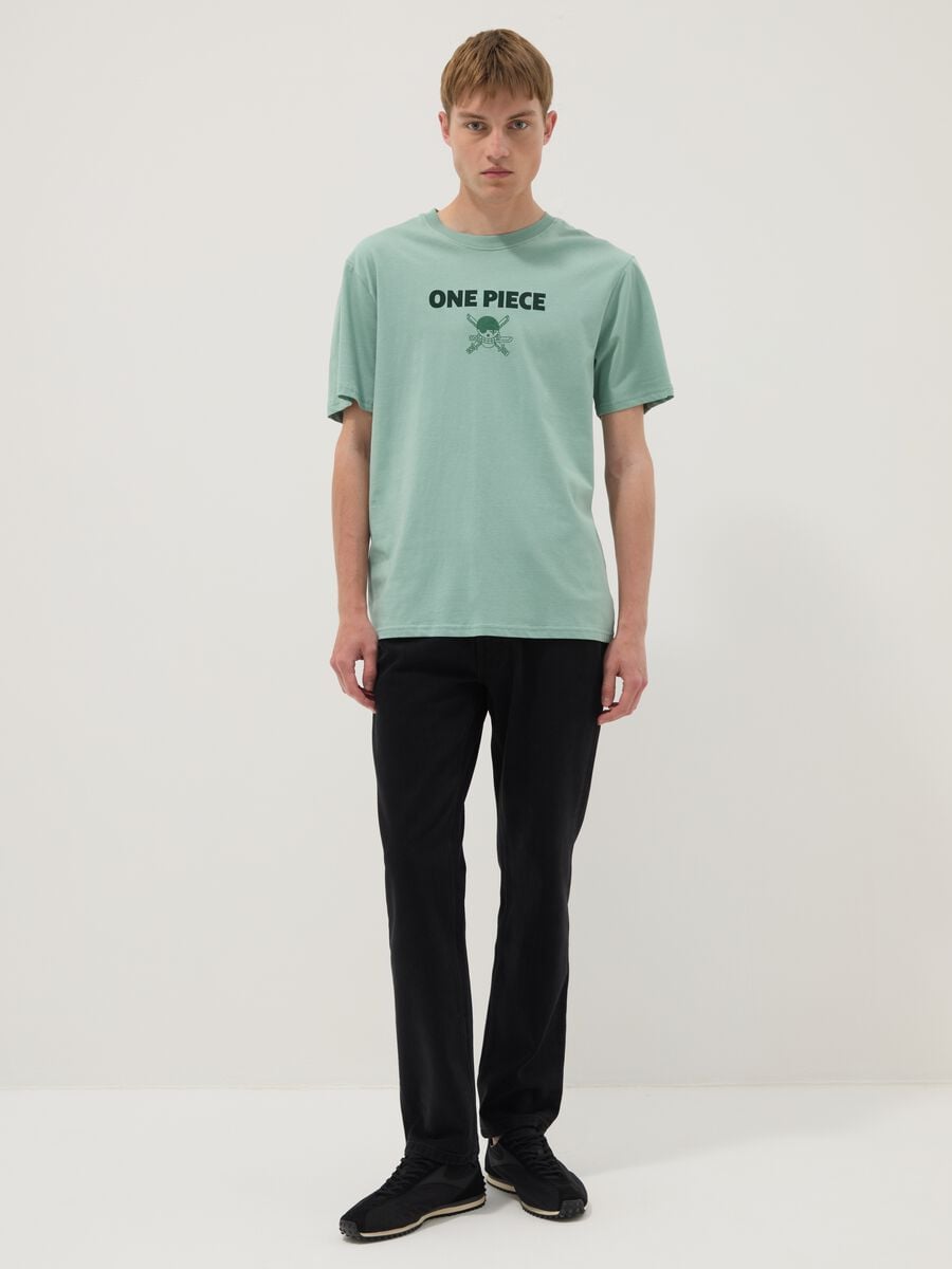 Green pure cotton One Piece slogan T-shirt, relaxed fit_2