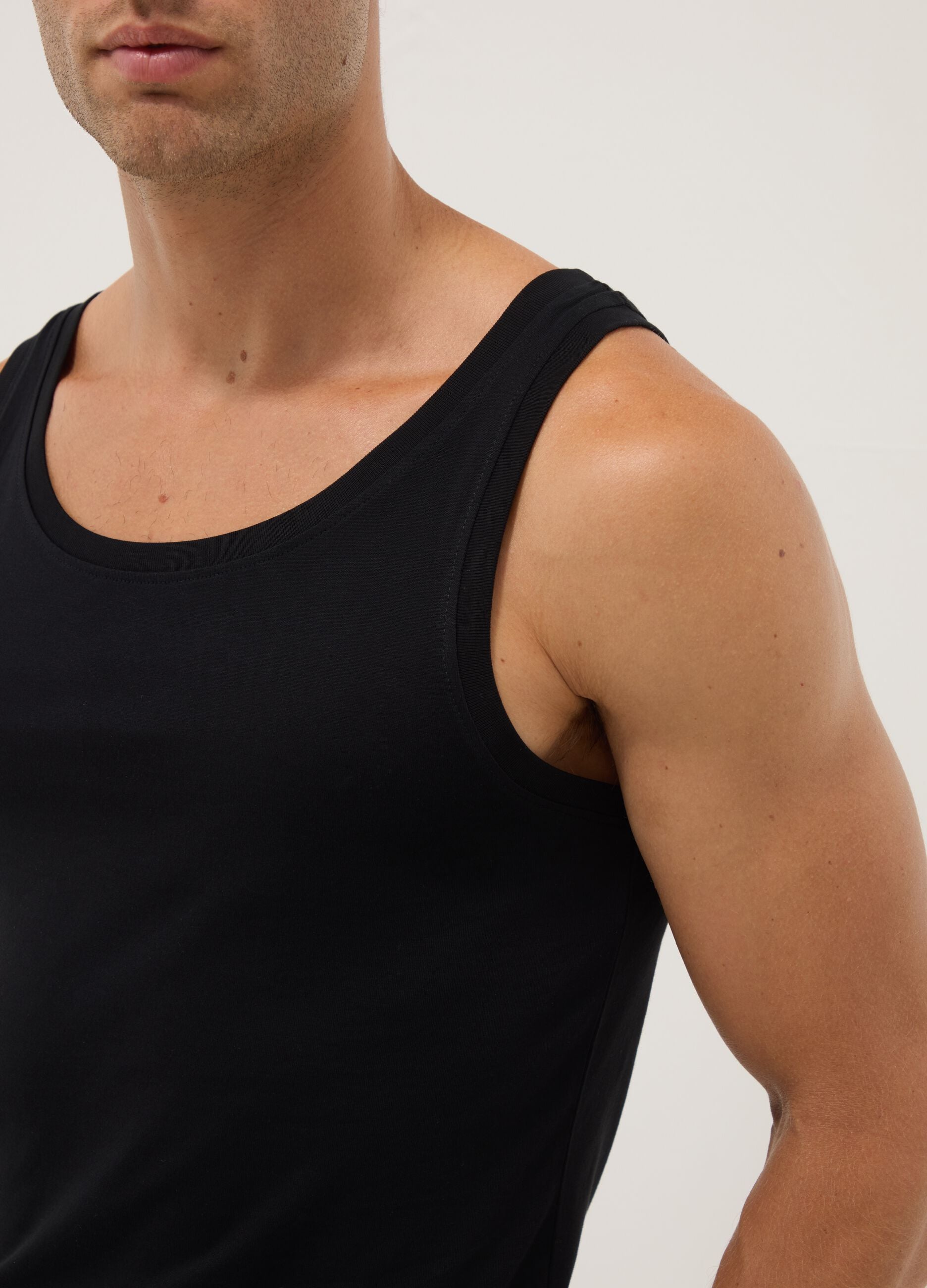 Black Supima cotton vest top, regular fit