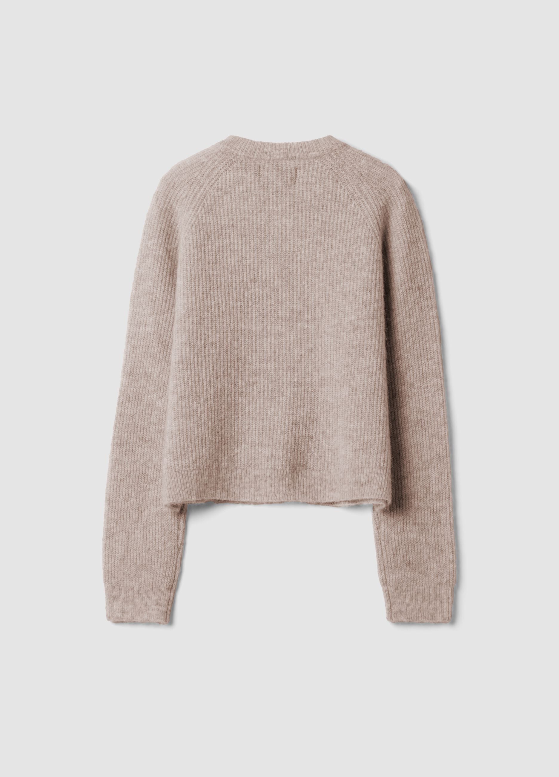 Beiger Rundhals-Cardigan aus elastischer Wolle und Alpaka, Regular Fit