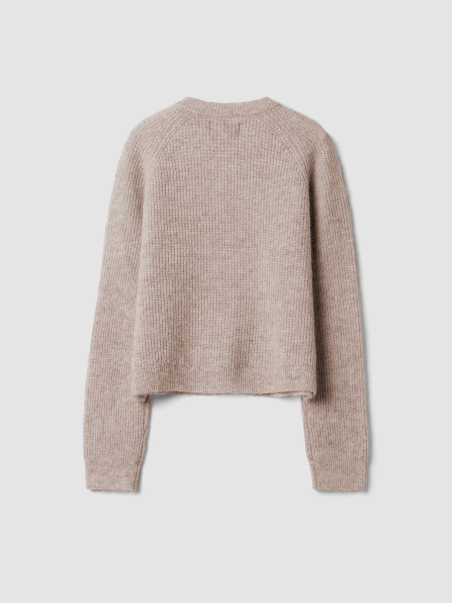 Beiger Rundhals-Cardigan aus elastischer Wolle und Alpaka, Regular Fit_5