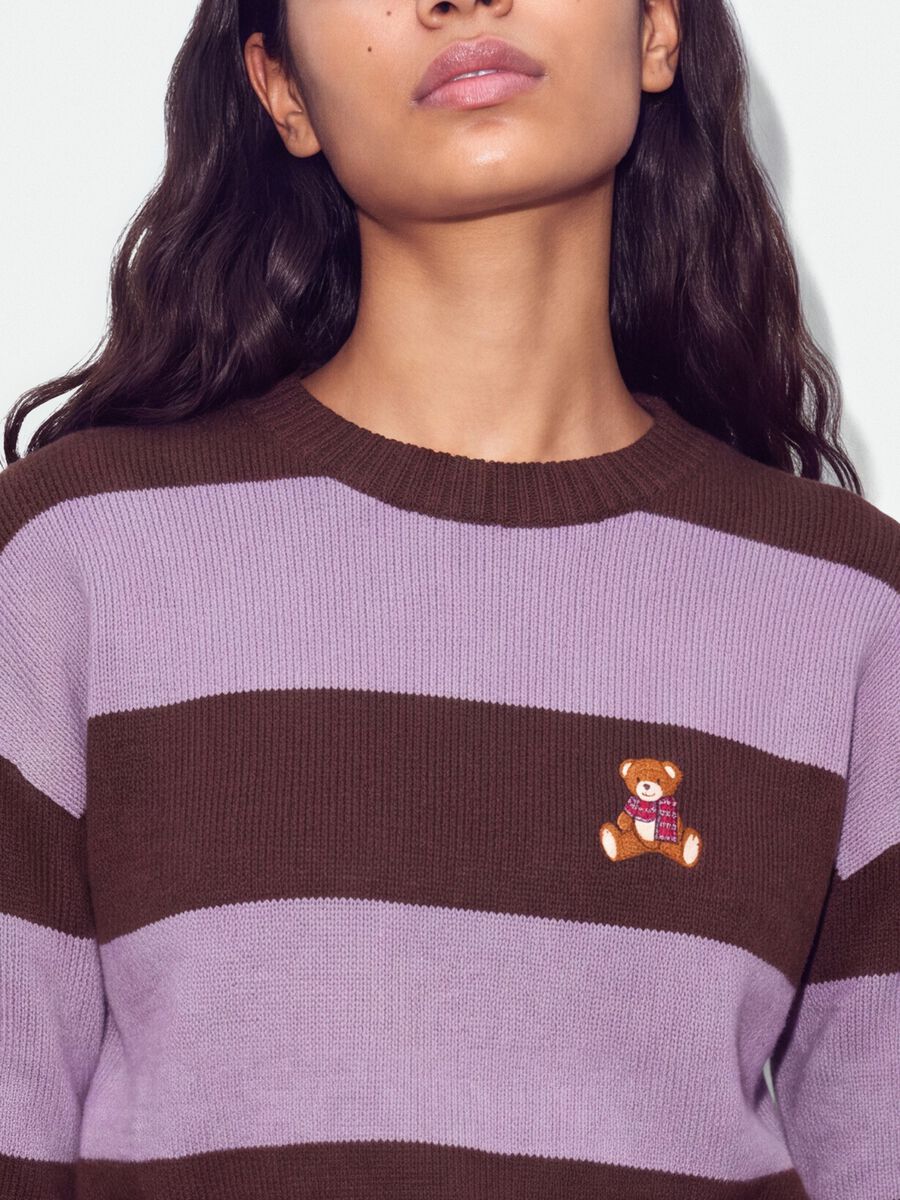Multicolour striped viscose-blend jumper with teddy bear embroidery, regular fit_3