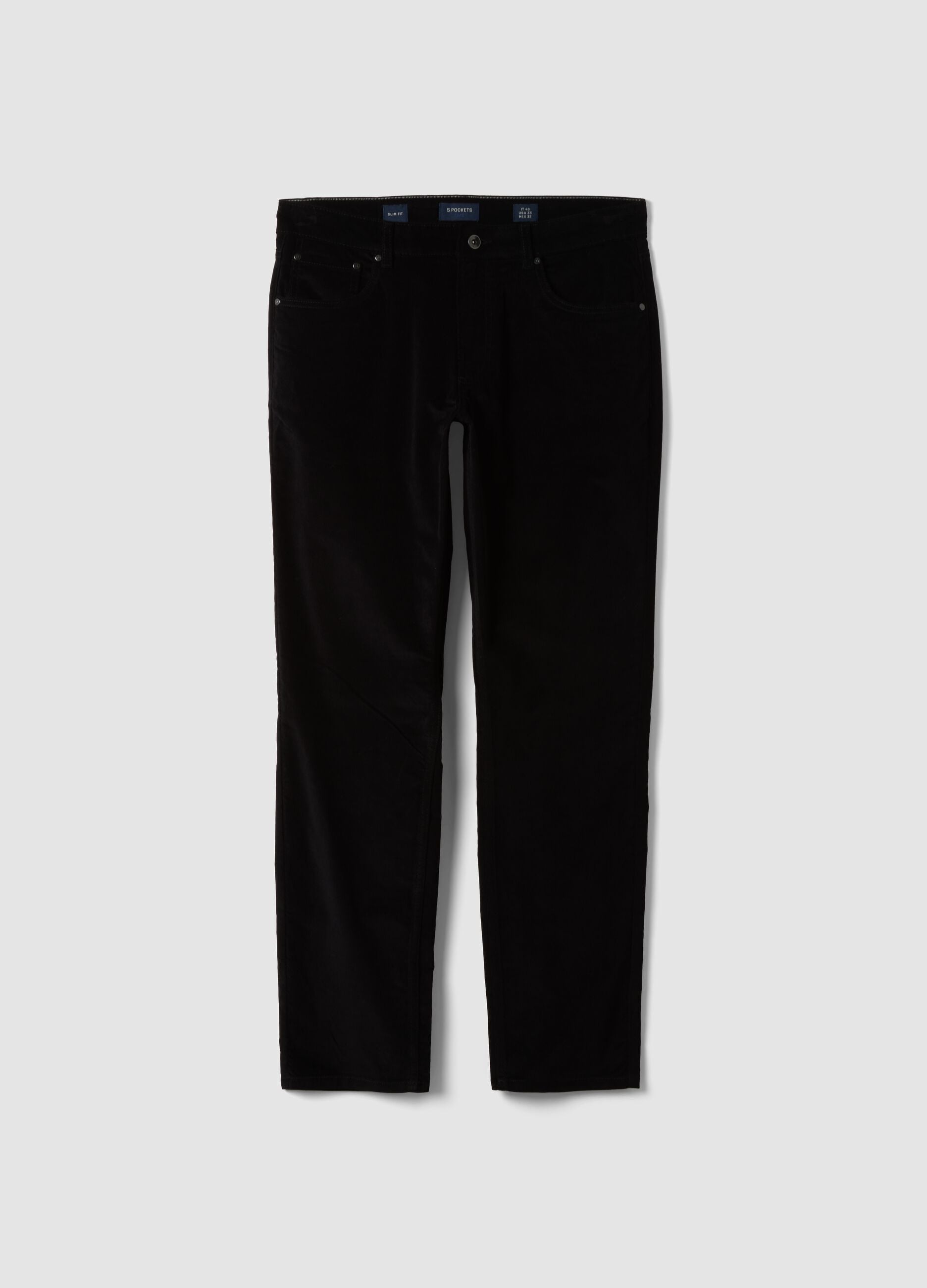 Schwarze Ripp-Hose aus Stretch-Baumwolle im Slim Fit
