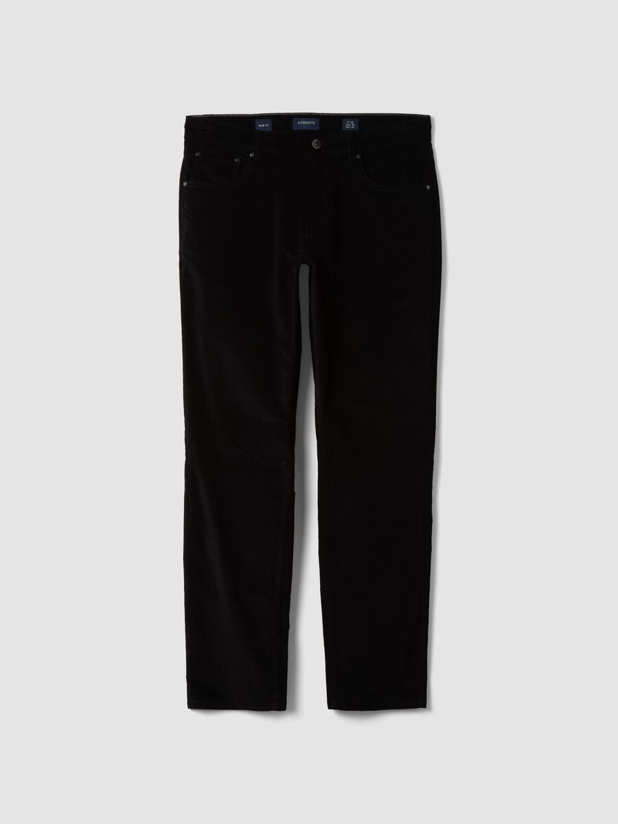 Schwarze Ripp-Hose aus Stretch-Baumwolle im Slim Fit_0