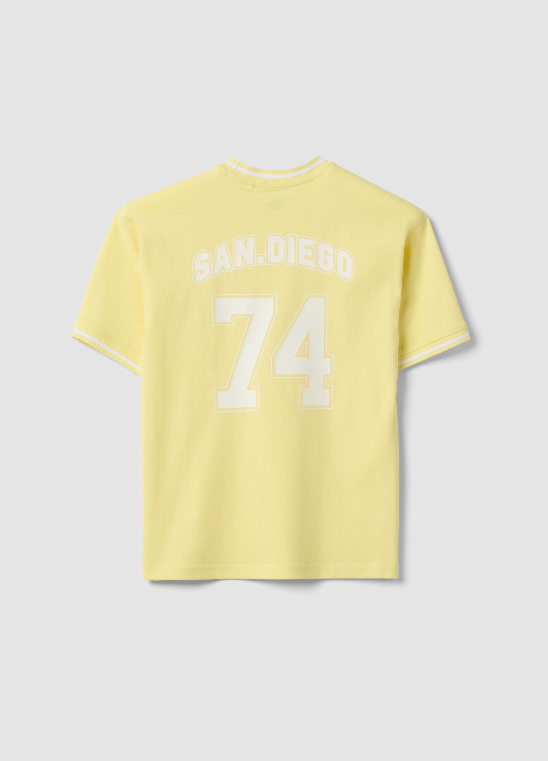 Jungen gelbes T-Shirt aus reiner Baumwolle mit Nummer und lockerer Passform