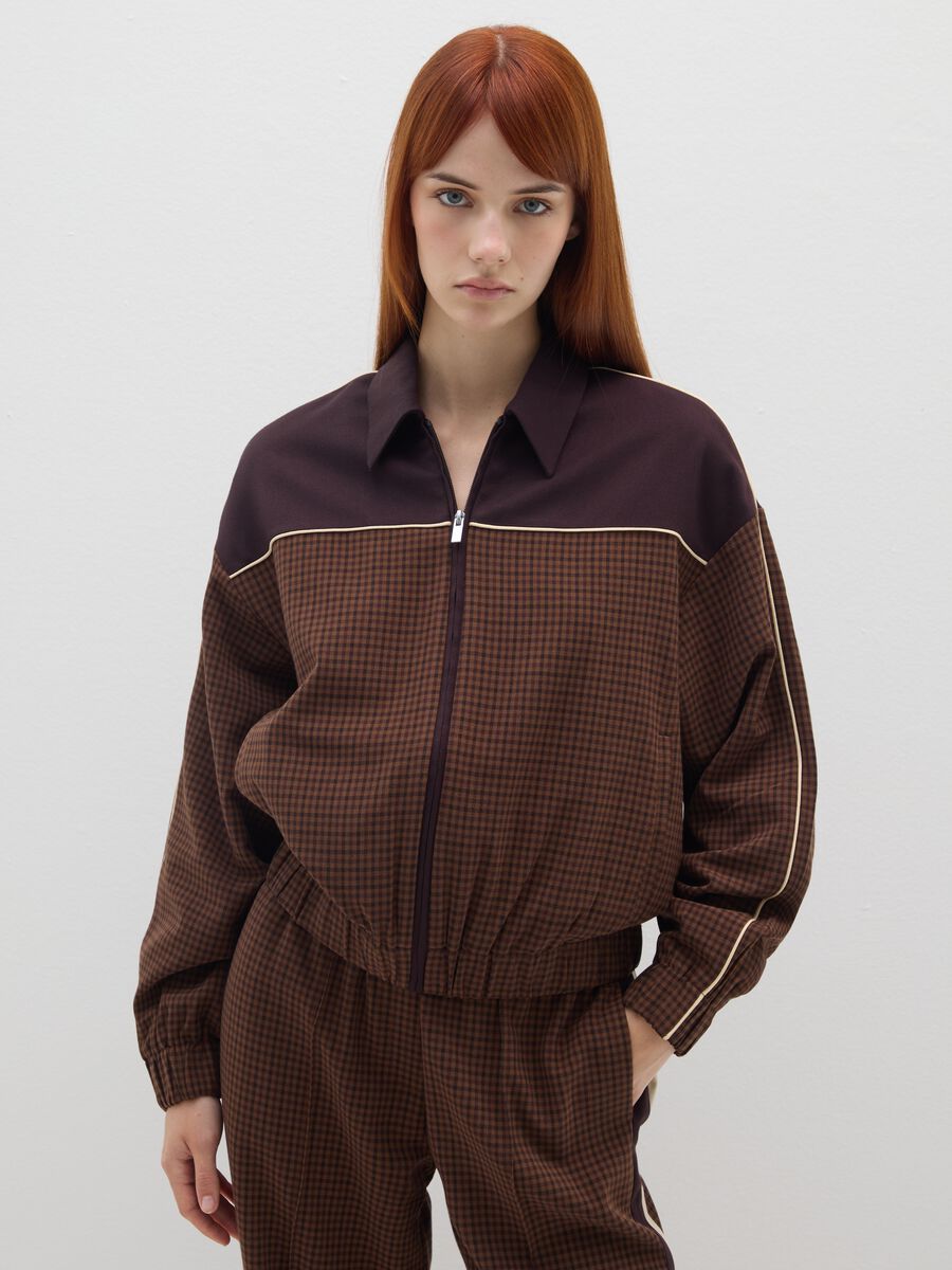 Brown Check Jacket with Zip_1