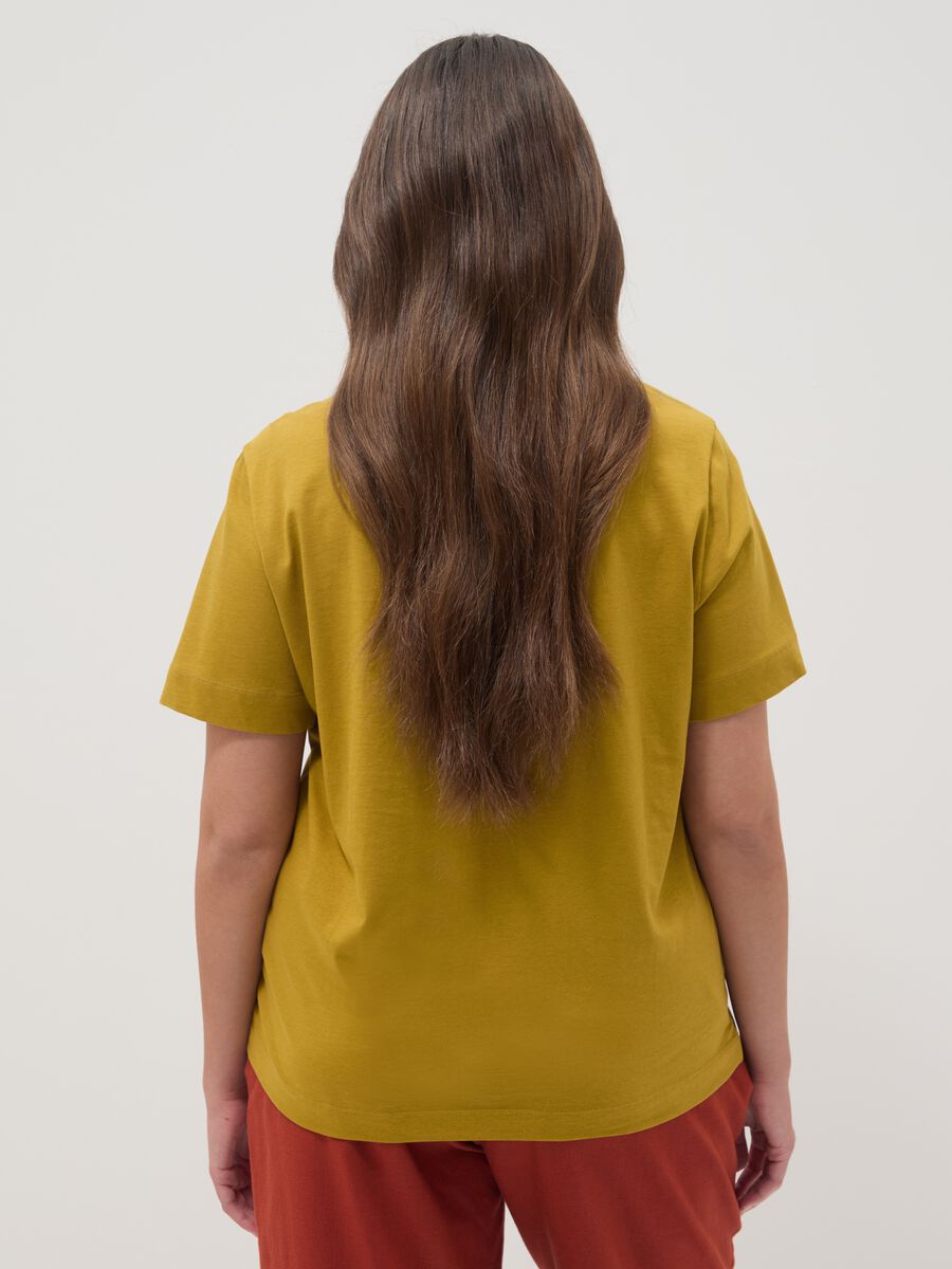 Gelbes Regular-Fit T-Shirt aus reiner Baumwolle mit Blumenstickerei_3
